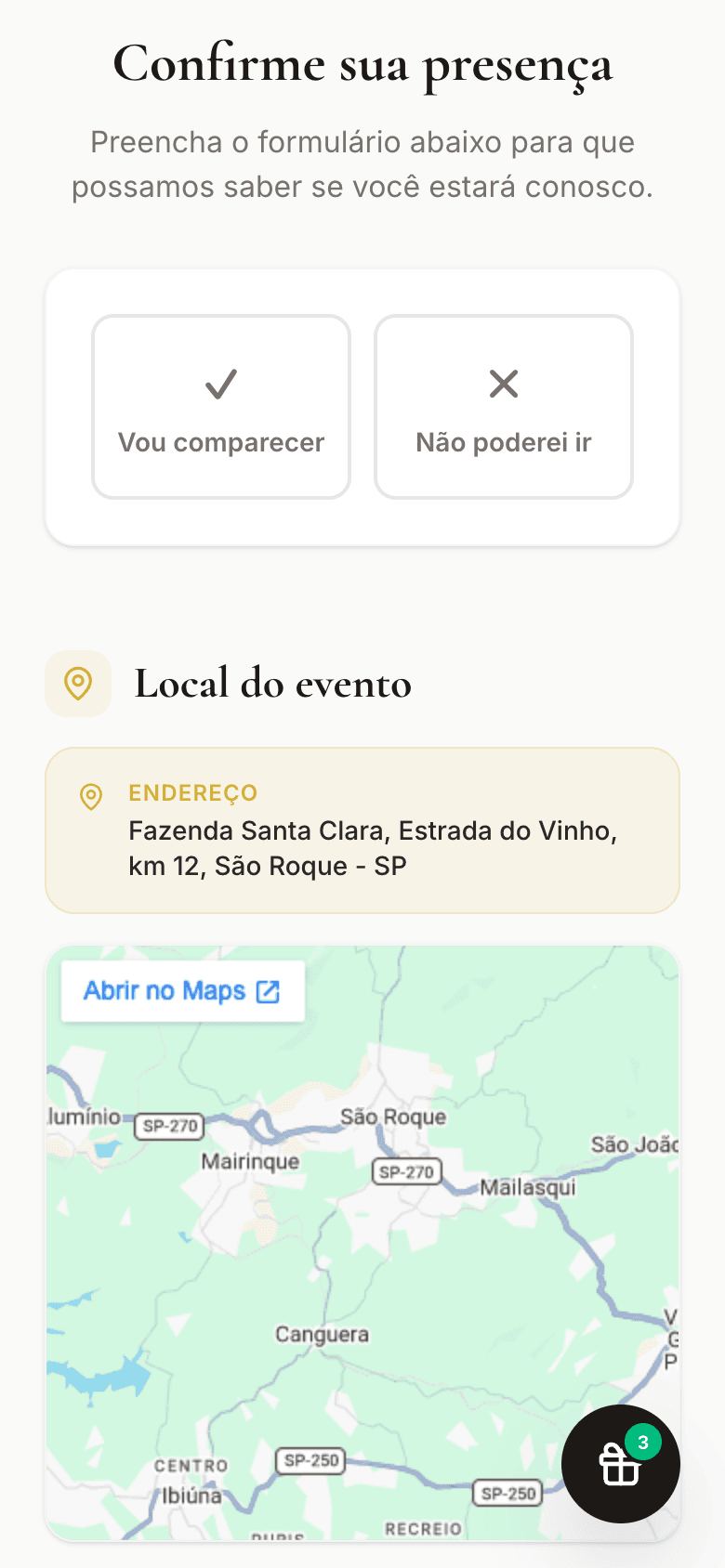 Formulário de confirmação de presença do casamento no celular